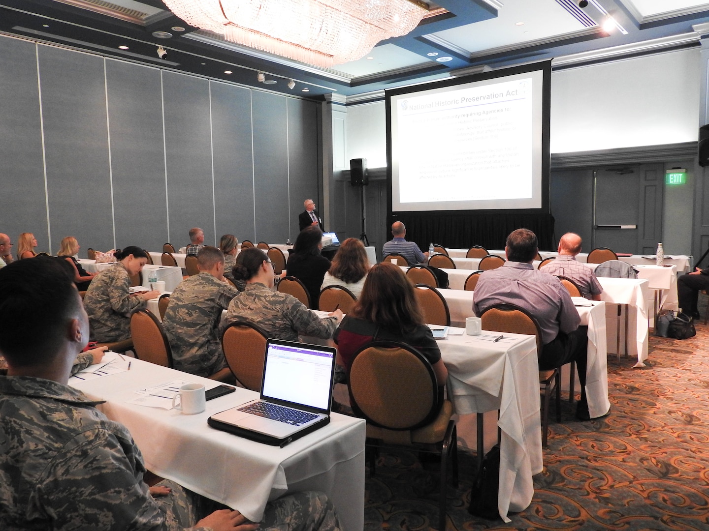 Dr. James Wilde, the Air Force cultural resources subject matter expert at the Air Force Civil Engineer Center, talks about tribal relations during the 2018 Air Force Environmental Workshop Aug. 9 in San Antonio.