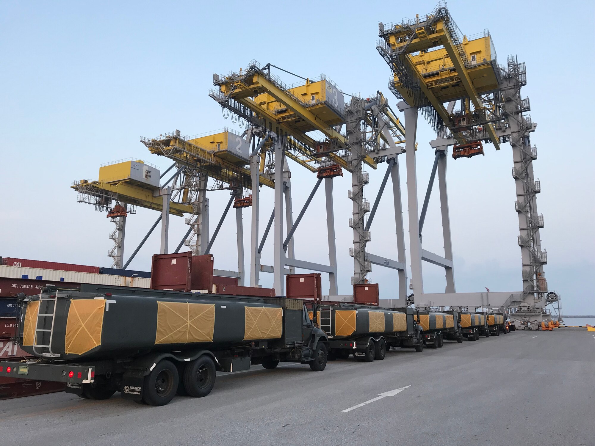 On 9 Aug., Citizen Airmen from The 927th Traffic Management Office, accompanied their active duty counterparts to the Aja Port, Japan, to assist in the transport of a shipment of R-11 Refueler trucks.

 

Citizen Airmen from the 927th Logistics Readiness Squadron, MacDill Air Force Base, Florida, traveled to Kadena Air Base, Japan to perform their two-week annual training and work alongside their active duty counterparts from the 18th LRS. (U.S. Air Force photo by Master Sgt. Thomas Berger)