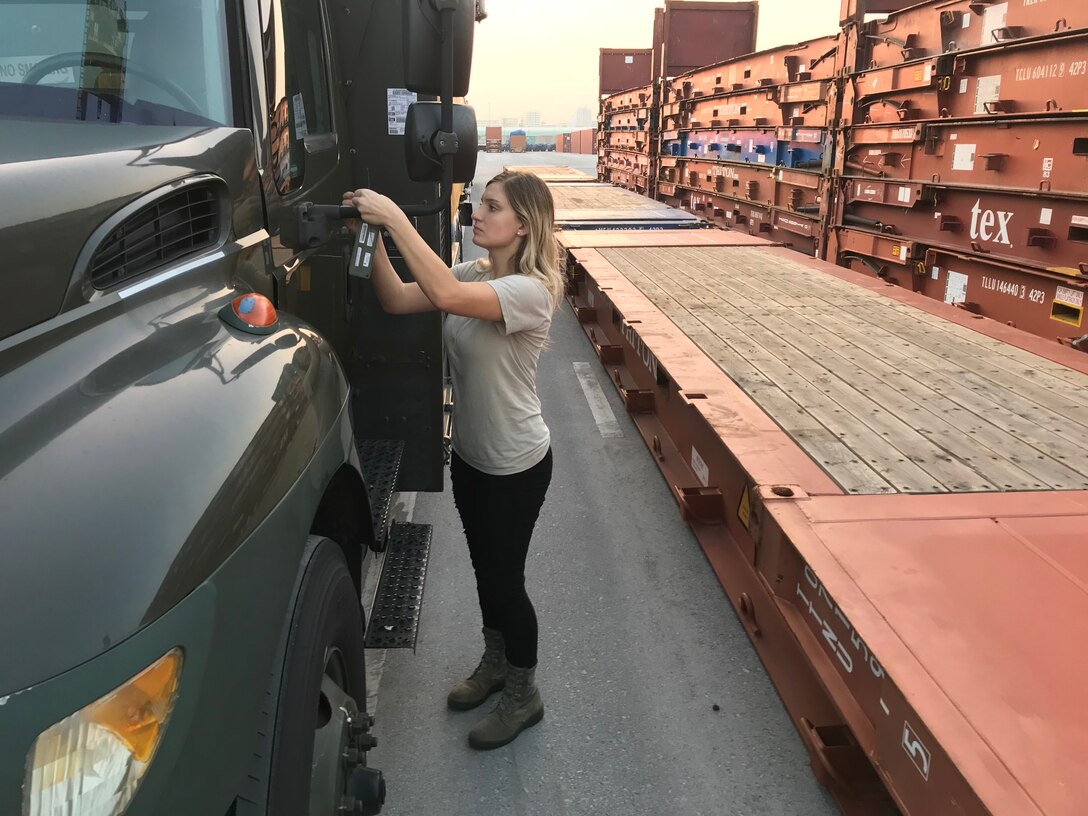 On 9 Aug., 927th Traffic Management Office technician, Staff Sgt. Ashleigh Scienza attaches a tracking unit to an R-11 Refueler truck that was part of a shipment from Aja Port, Japan. 

 

Citizen Airmen from the 927th Logistics Readiness Squadron, MacDill Air Force Base, Florida, traveled to Kadena Air Base, Japan to perform their two-week annual training and work alongside their active duty counterparts from the 18th LRS. (U.S. Air Force photo by Master Sgt. Thomas Berger)