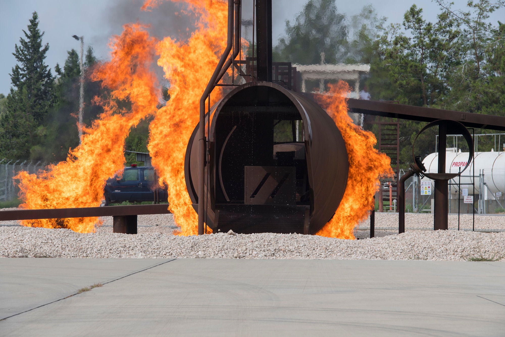 A Simulated aircraft is on fire at Incirlik Air Base, Turkey, Aug. 7, 2018