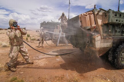 Army Reserve Soldiers conduct decontamination operations with 1st Armored Division