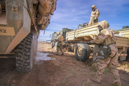 Army Reserve Soldiers conduct decontamination operations with 1st Armored Division