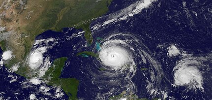 GOES 16 satellite full image of hurricanes Katia, Irma and Jose captu