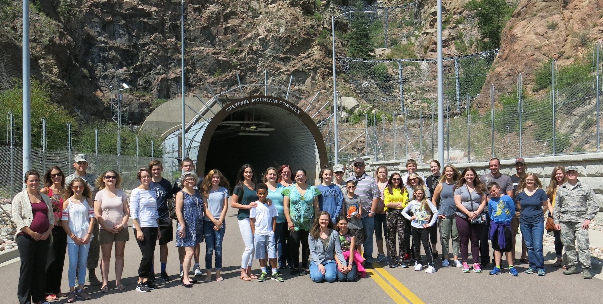 Spouses and significant others of the 14th Test Squadron before they entered the Cheyenne Mountain Complex near Colorado Springs, Colo. August 4, 2018. The secretive base is best known as a NORAD facility and has been featured in several movies and television shows.