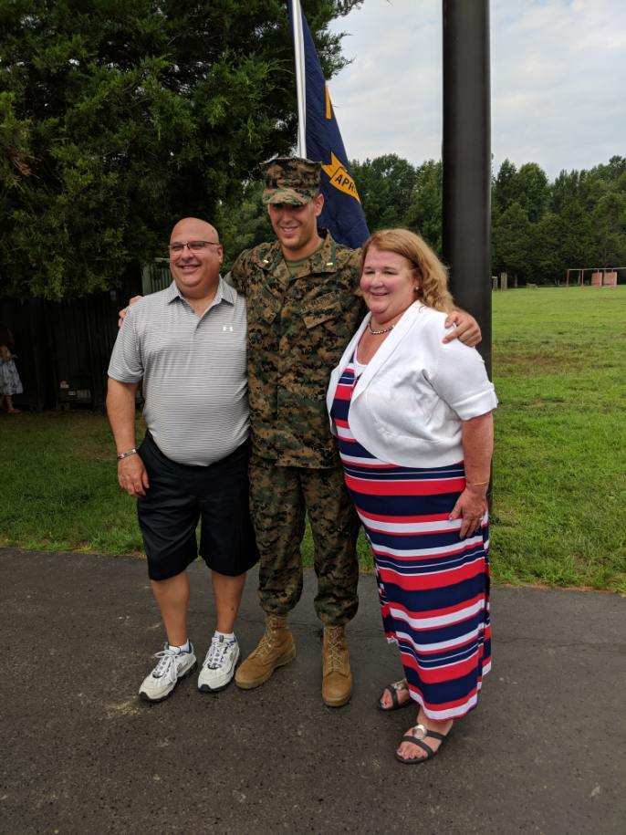 2nd Lt. Zachary Bowman stands proud with his family on graduation day at Officer Candidate School, Quantico, Virginia, Aug. 11, 2018. Bowman lost over 40 pounds on his journey to become a Marine Corps officer. Bowman will peruse the military occupation specialty of a judge advocate after The Basic School. (Courtesy photo provided by 2nd Lt. Zachary Bowman)