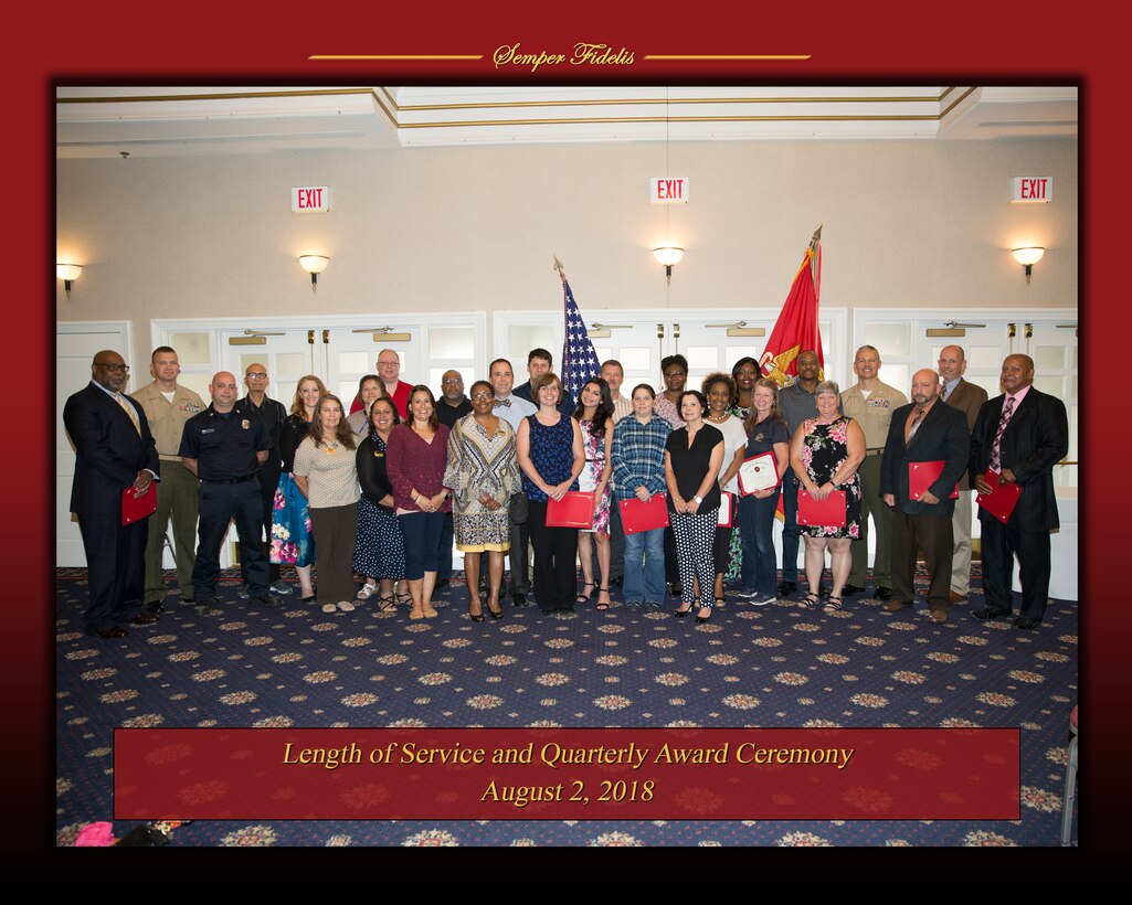 Civilian employees of MCINCR-MCBQ were recognized Aug. 2 for their years, of dedicated service to the Federal Government