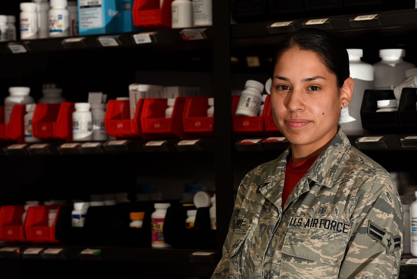 U.S. Air Force Airman 1st Class Jeannie Toro, 20th Medical Support Squadron pharmacy technician, stands in the Base Exchange pharmacy at Shaw Air Force Base, S.C., Aug. 10, 2018.