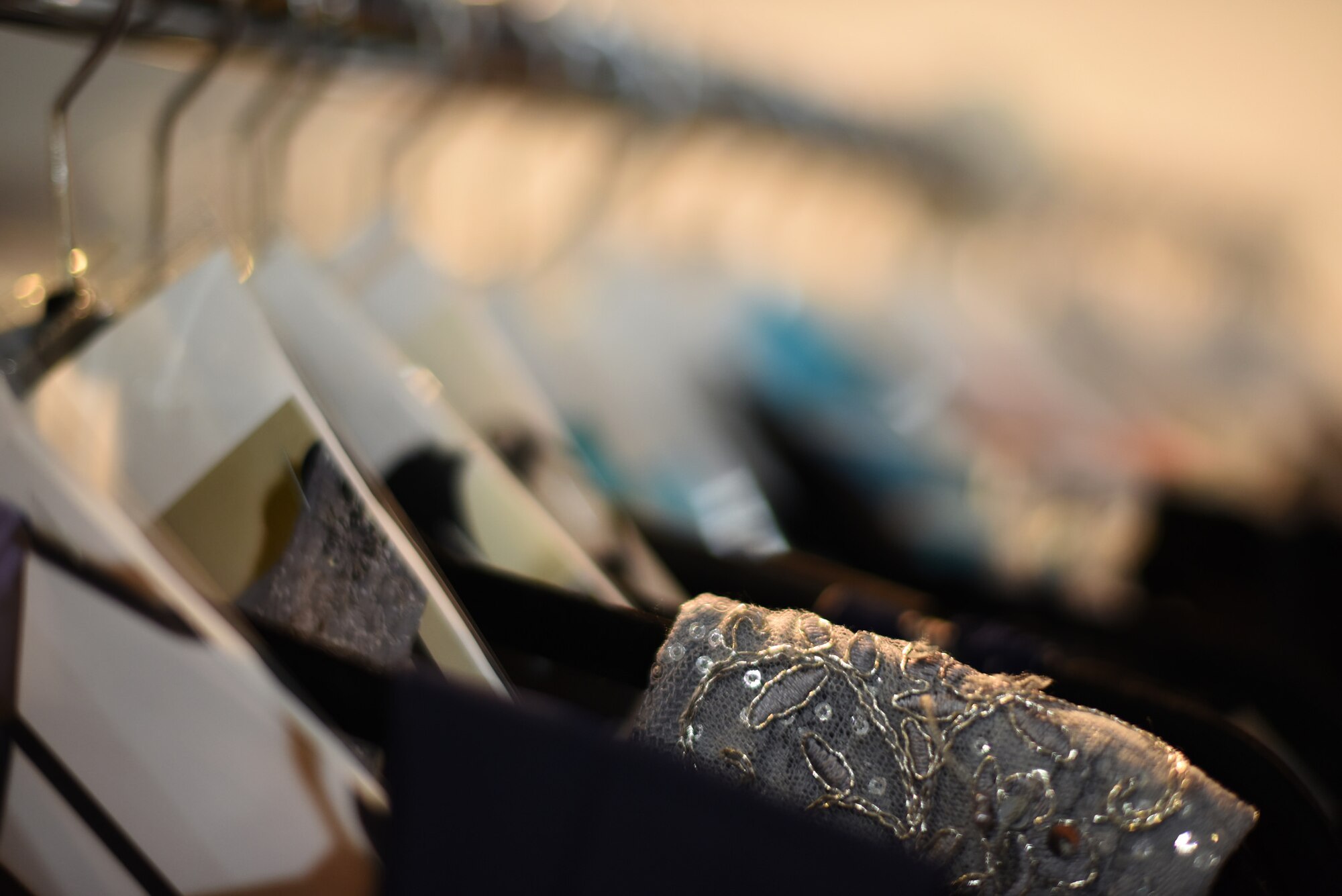 Operation Ball Gown, a free gown loan service, reoponed at 8150 Frost Ave. at Kirtland Air Force Base, N.M., August 13, 2018. The service provides Department of Defense ID card holders dresses for both military and non military related functions. (U.S. Air Force photo by Senior Airman Eli Chevalier)