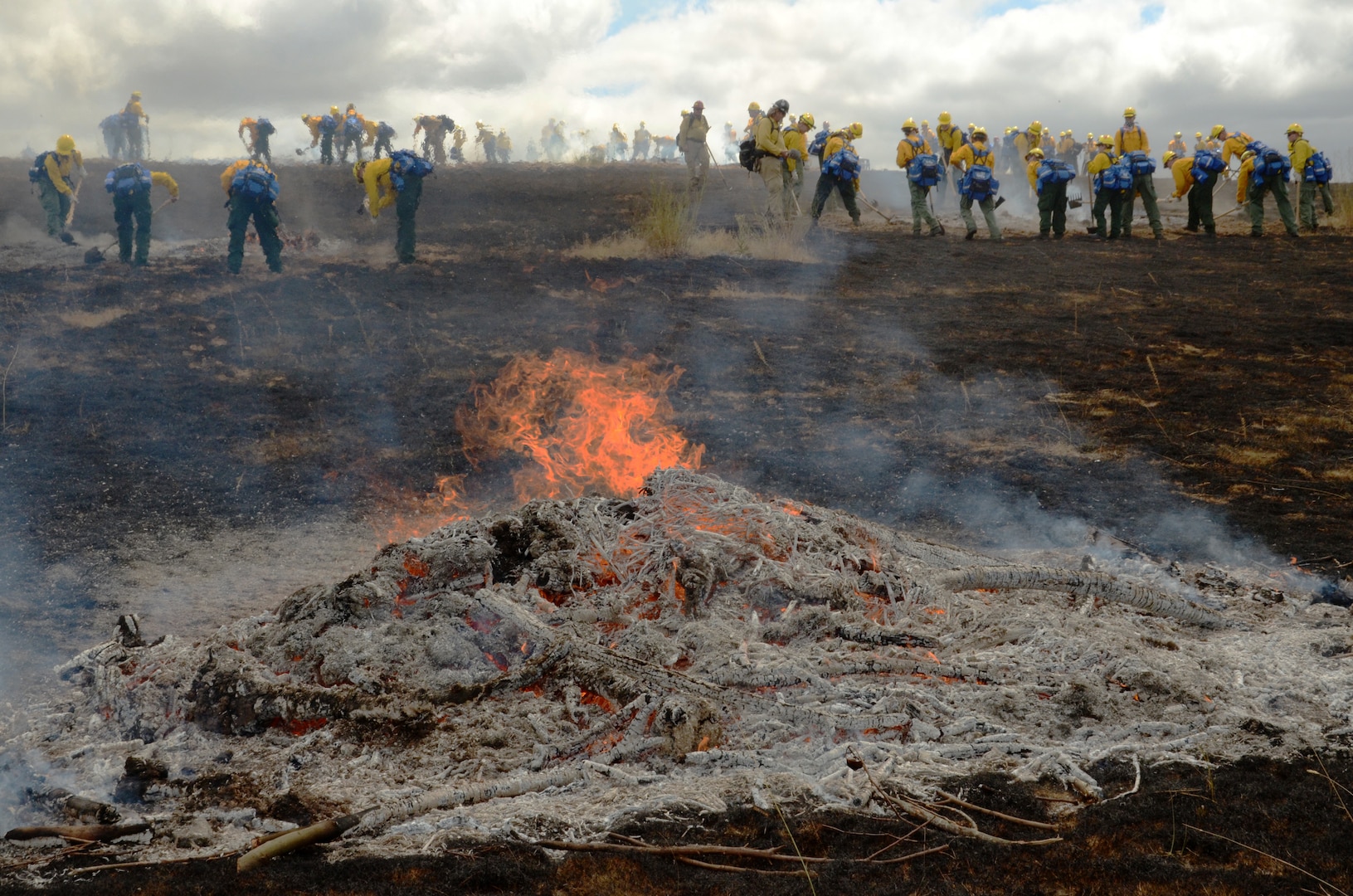 Soldiers practice wildland foirefighting.