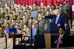 President Donald Trump speaks to Fort Drum Soldiers and personnel during a signing ceremony for the fiscal year 2019 National Defense Authorization Act, Aug. 13, 2018.