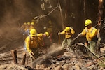 Airmen from the Washington Air National Guard fight the Sheep Creek fire Aug. 6, 2018, near Northport, Wash.  Washington Army and Air National Guardsmen made up 102 of the 350 personnel assigned to fight the Sheep Creek fire.