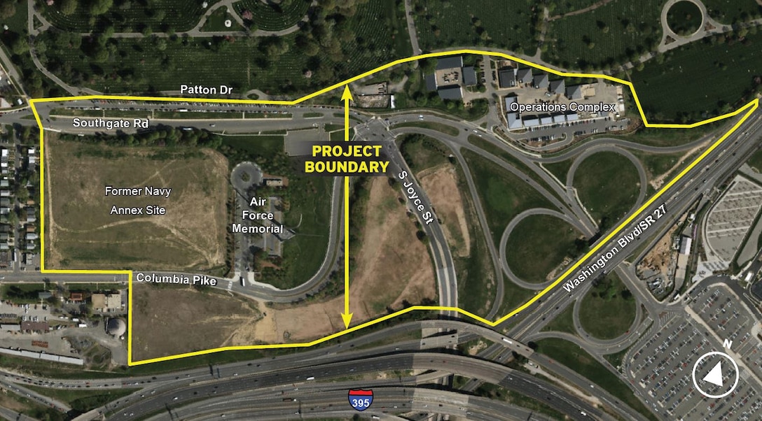 A graphic depicting the boundaries for the Arlington National Cemetery Southern Expansion Project.