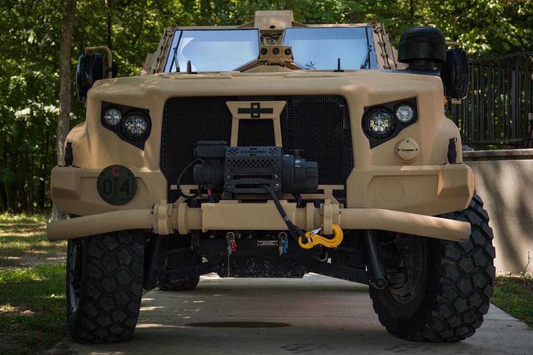 The 441st Vehicle Support Chain Operations Squadron showcases the Joint Light Tactical Vehicle during the Vehicle Transformation and Acquisition Council conference at Joint Base Langley-Eustis, Virginia, Aug. 8, 2018.