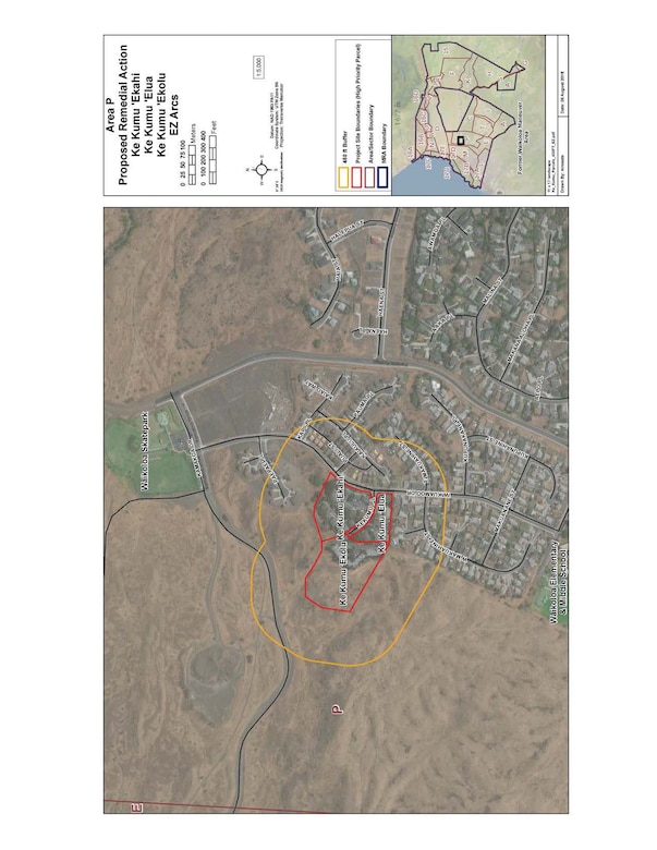 This is a public notification and informational handout concerning planned and on-going investigation and clean-up of unexploded ordnance (UXO) by the U.S. Army Corps of Engineers for work being conducted in the Ke Kumu `Ekahi, Ke Kumu `Elua, Ke Kumu `Ekolu, and portions of surrounding neighborhoods of Waikoloa Village (Area P).
