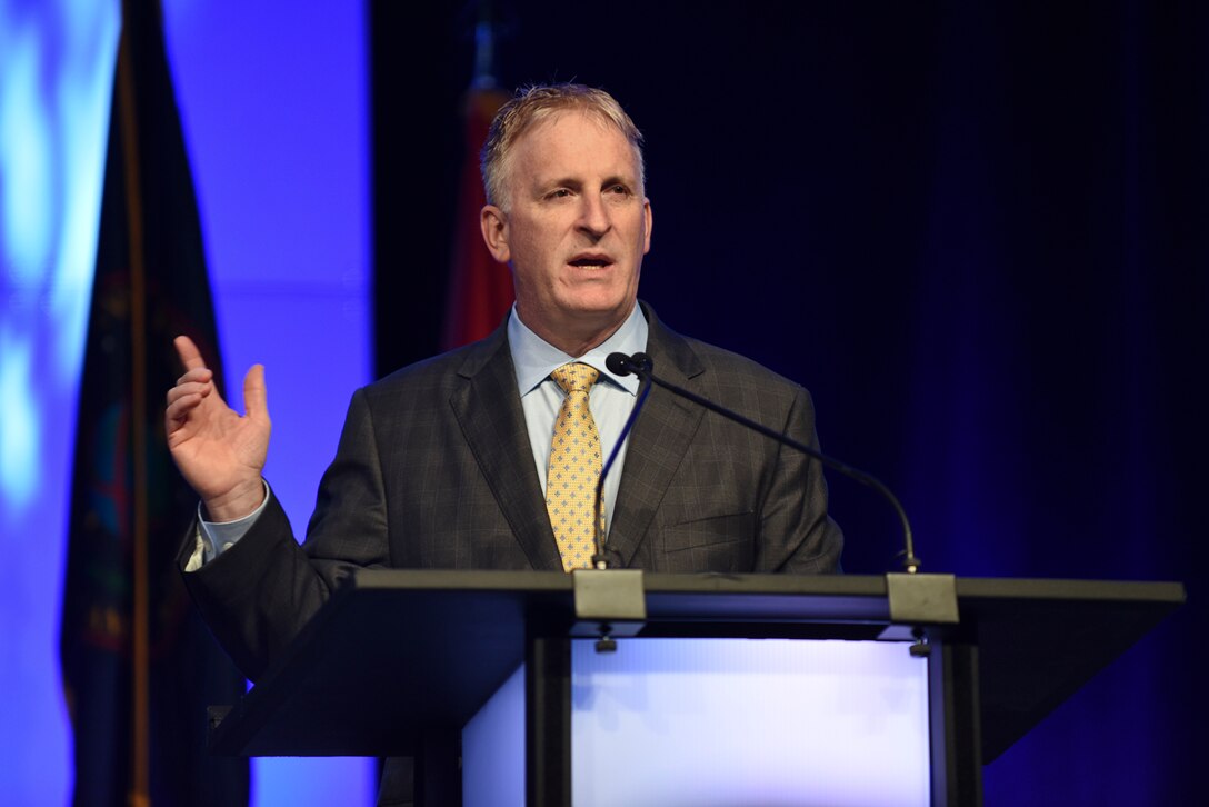 Stephen Prosser, associate director of National Intelligence for information and data, moderates the Data Panel during the 2018 Department of Defense Intelligence Information System Worldwide Conference August 14, 2018, in Omaha, Nebraska.