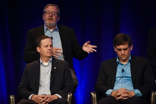 Terry Busch, Machine-Assisted Analysis Rapid-Repository System program lead and the Defense Intelligence Agency’s former chief data officer, answers a question during the data panel at the 2018 DoDIIS Worldwide Conference August 14, 2018, in Omaha, Nebraska.