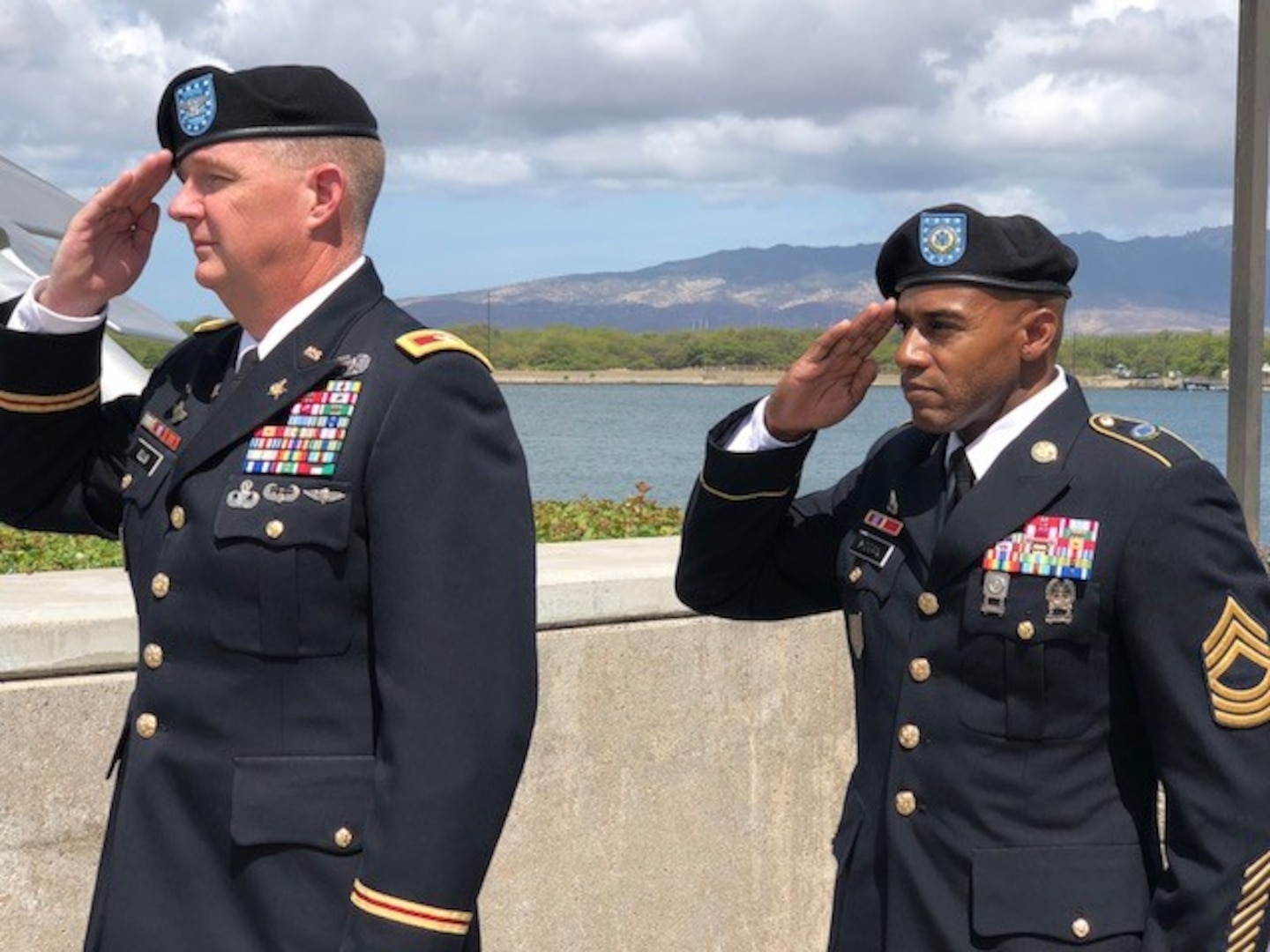 Officer, SNCO saluting