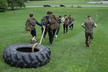INDIANAPOLIS - Marine Corps Officer Candidates School candidates and Butler University men’s soccer team participate in a leadership and cohesion exercise August 15, 2018, at the Fort Harrison State park in Indianapolis. The training allowed the students from the university to experience physical training the Marine Corps way and allowed the Marines to share their leadership style. The exercise also allowed the teams to build cohesion amongst each another. (U.S. Marine Corps photos by Sgt. Carl King)