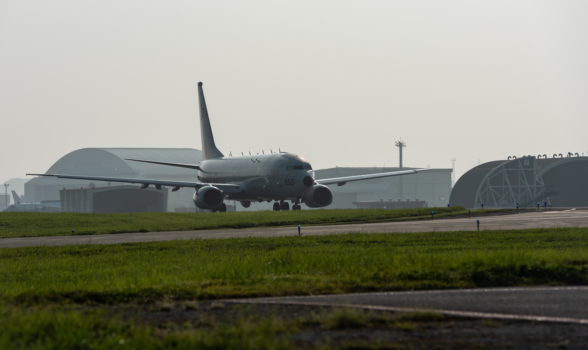 A U.S. Navy P-8A Poseidon taxis toward the runway Aug. 10, 2018, at Kadena Air Base, Japan. The Poseidon is a maritime patrol and reconnaissance aircraft designed to improve an operator’s ability to conduct anti-submarine warfare, anti surface warfare, and intelligence, surveillance, and reconnaissance missions. (U.S. Air Force photo by Staff Sgt. Micaiah Anthony)