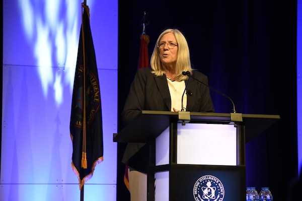 The Honorable Susan Gordon, principal deputy director of national intelligence, addresses attendees Aug. 15, at the 2018 DoDIIS Worldwide Conference in Omaha, Nebraska.