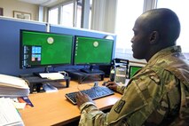 Soldier using computer