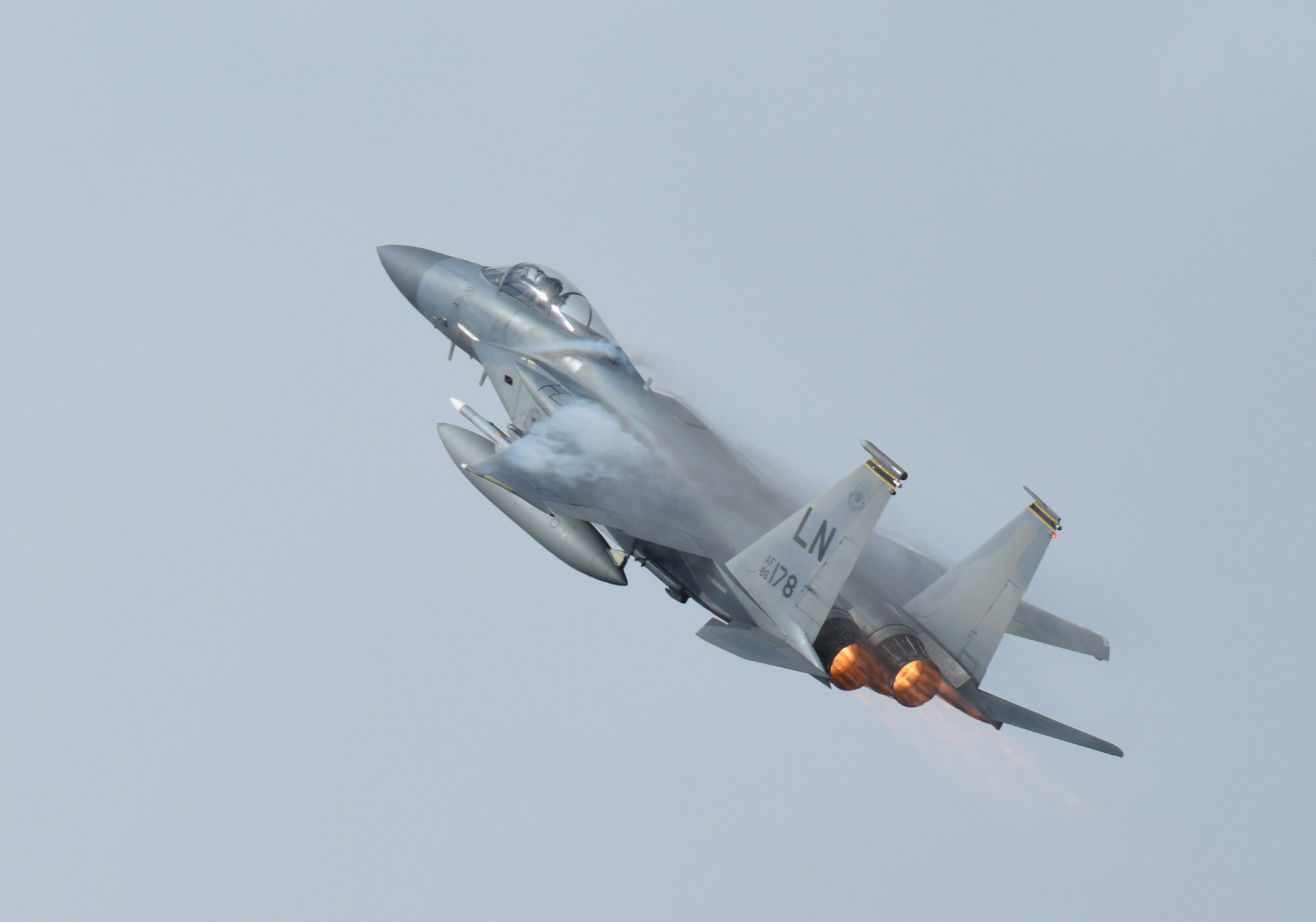 An F-15C Eagle assigned to the 493rd Expeditionary Fighter Squadron takes flight over Keflavik Air Base, Iceland, Aug. 2, 2018, in support of NATO’s Icelandic Air Surveillance mission. While providing critical infrastructure and support, Iceland has looked to its NATO allies to provide airborne surveillance and interception capabilities to meet its peacetime preparedness needs since 2008. (U.S. Air Force photo/Staff Sgt. Alex Fox Echols III)