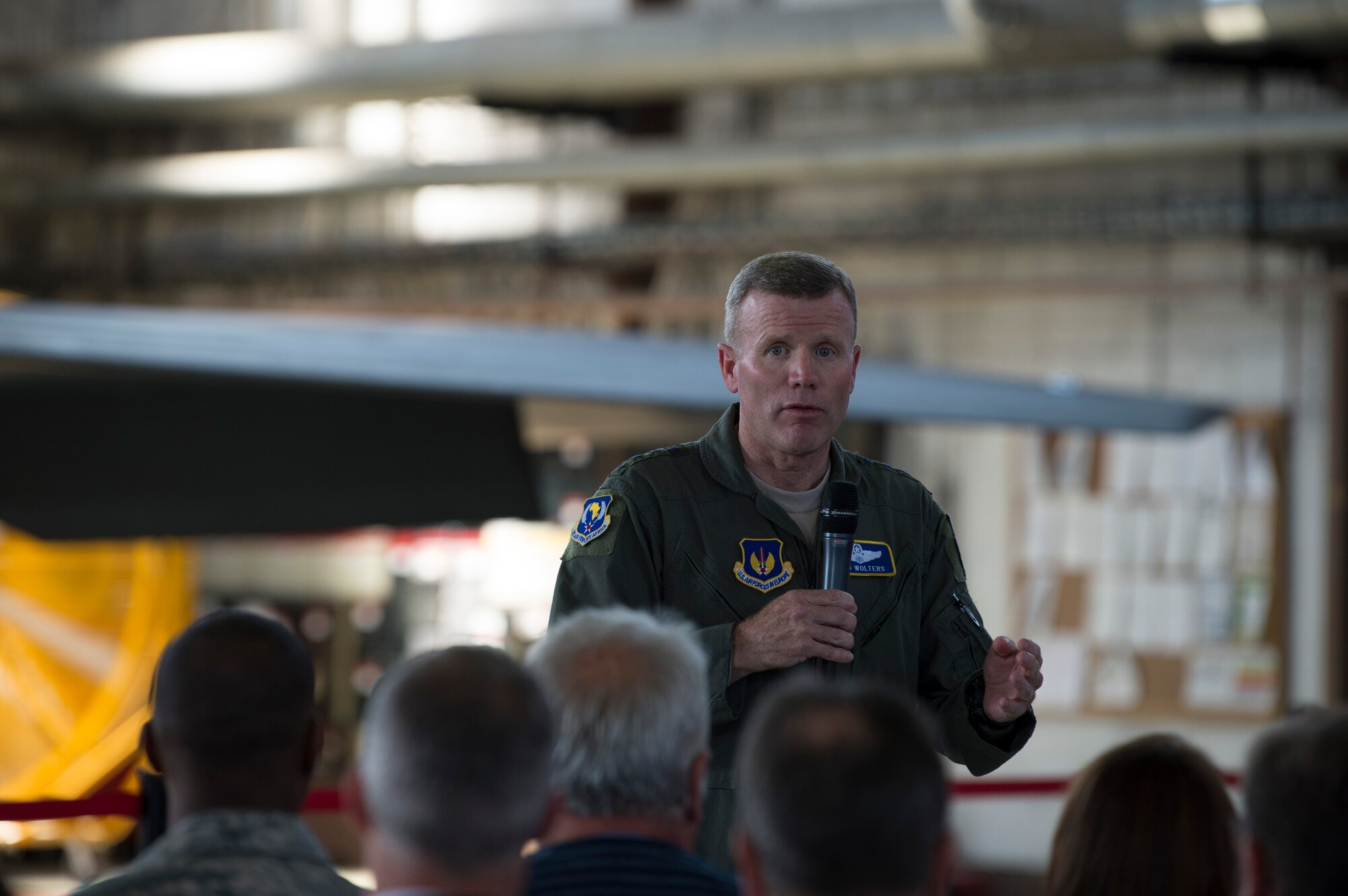 Wolters visited with Airmen of the 52nd Fighter Wing during a base tour. His last stop was Hangar 1 for a media event with some local media members. He highlighted the interoperability of 4th - and 5th-generation aircraft and the readiness posture of USAFE.