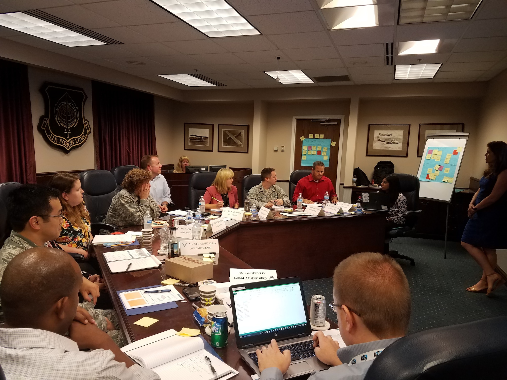 Members of the Strategic Acquisition Leadership Team or SALT, discuss Air Force acquisition issues during a recent meeting at the Air Force Life Cycle Management Center headquarters. (U.S. Air Force photo/Brian Brackens)