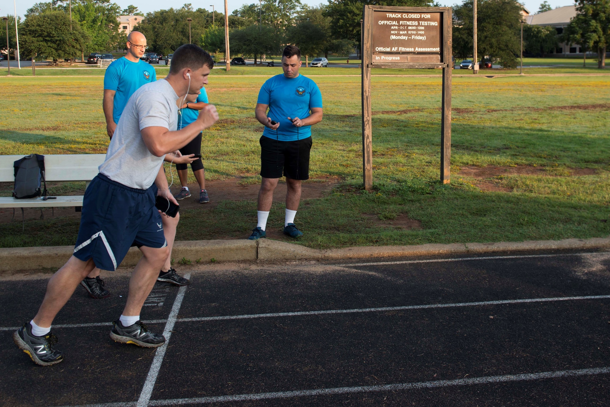 Members of the 51st Intelligence Squadron (IS) begin a one and a half mile run at Shaw Air Force Base, S.C., Aug. 15, 2018.