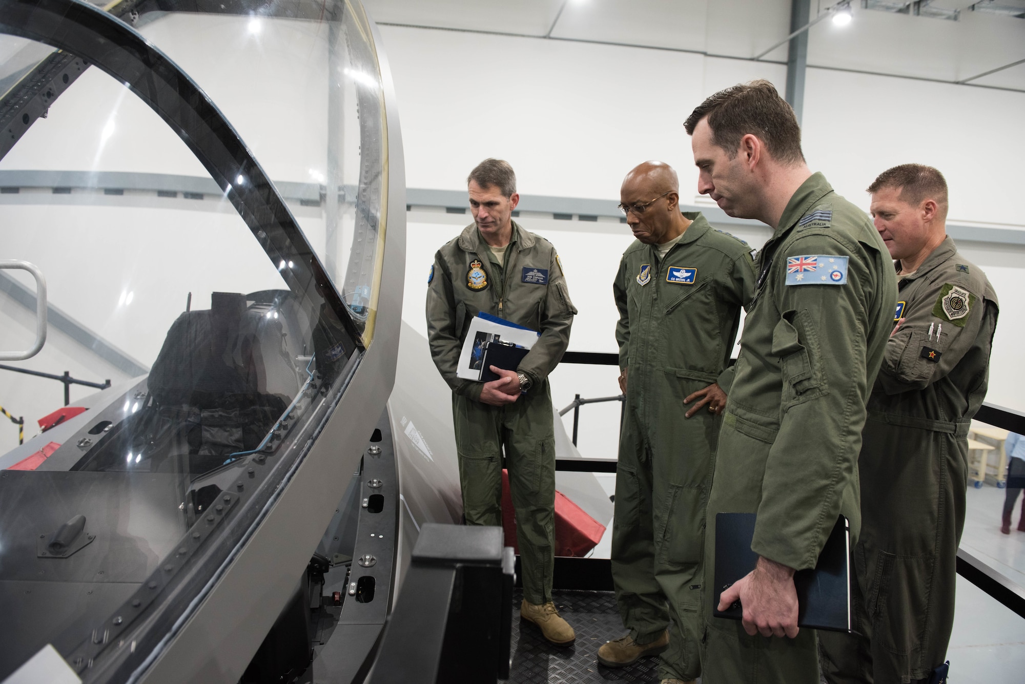 Gen. CQ Brown, Jr., Pacific Air Forces commander, receives a tour of the F-35 complex at Royal Australian Air Force Base Williamtown, Australia, Aug. 9, 2018. This was Brown’s first trip to the region since taking command on July 26, 2018. (U.S. Air Force photo by Staff Sgt. Hailey Haux)