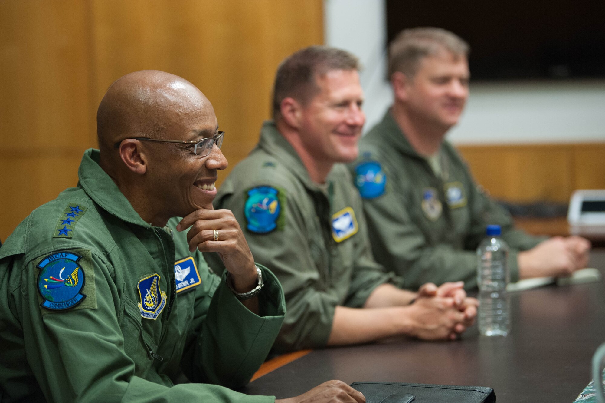 Gen. Q Brown, Jr., Pacific Air Forces commander, meets with the Michael Patrick Francis Gunner, the Northern Territory chief minister, at Parliament building in Darwin, Australia, Aug. 13, 2018. During the briefing, the two discussed ongoing military operations within the Northern Territory and the importance of the U.S.-Australian alliance.  (U.S. Air Force photo by Staff Sgt. Hailey Haux)