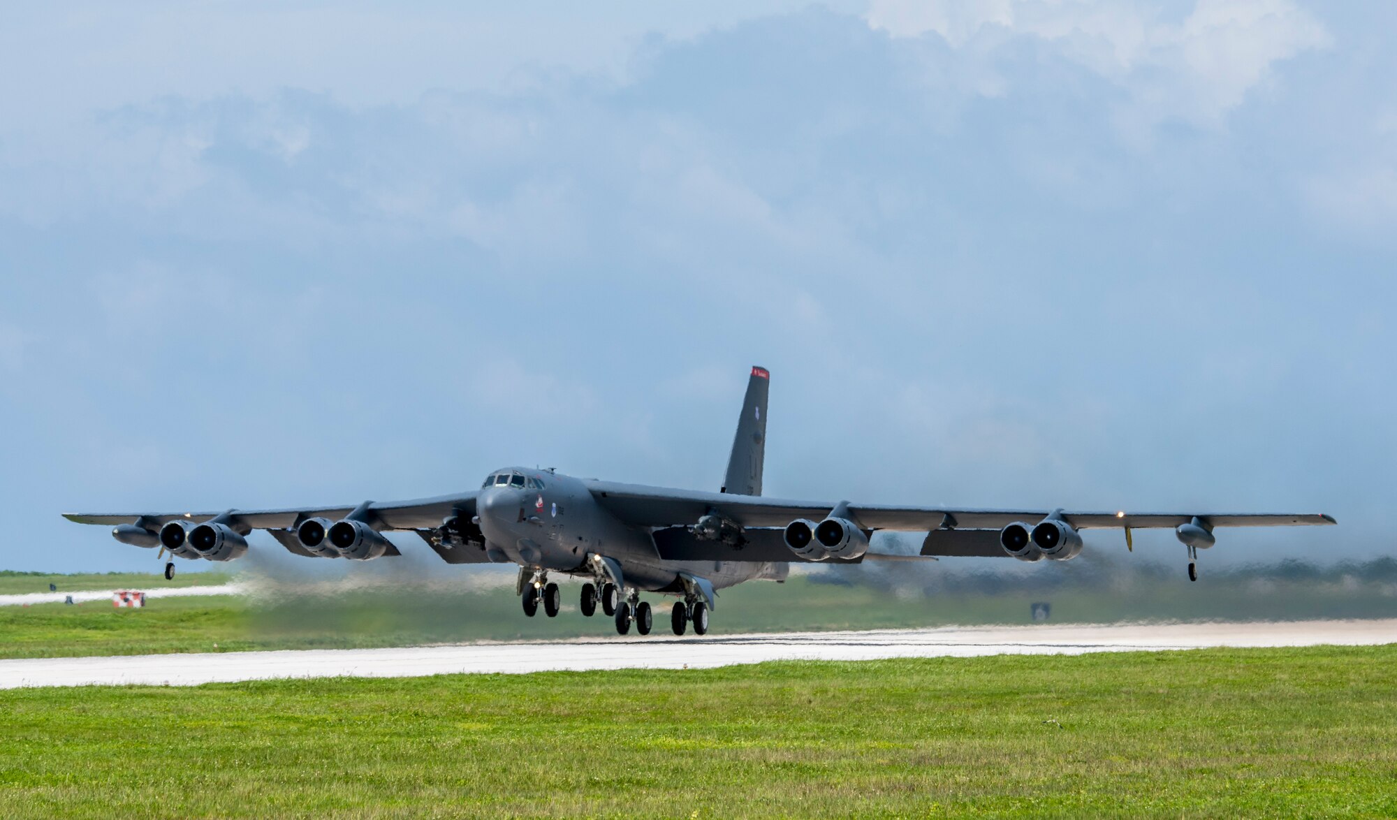 A U.S. Air Force B-52H Stratofortress bomber takes off from Andersen Air Force Base, Guam, on a higher headquarters-directed Continuous Bomber Presence mission in support of exercise Pitch Black 18 in Australia's Northern Territory Aug. 6, 2018 (HST). Bilateral training between the United States and allies like Australia increases interoperability and strengthens our long-standing military-to-military partnerships. (U.S. Air Force photo by Airman 1st Class Christopher Quail)