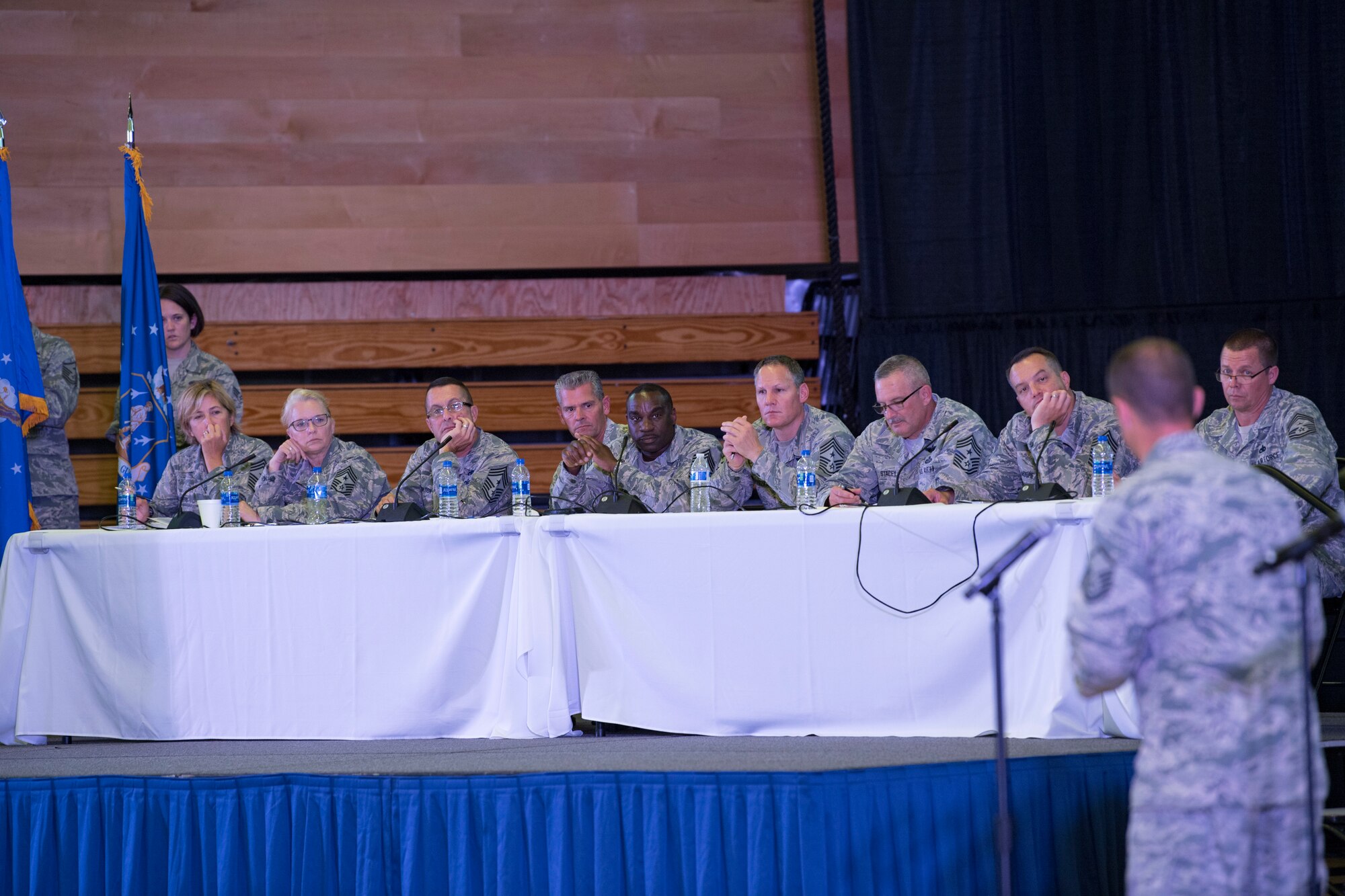 Airmen discuss a broad array of topics and common problems in the Air Force as they prepare a capstone presentation to present to the Enlisted Field Advisory Council (EFAC) August 16, 2018 at the Enlisted Leadership Symposium (ELS), Camp Dawson, W.Va. More than 400 Airmen representing Air National Guard units from each state and territory attended the ELS, a three-day event focused on leadership and professional development. (U.S. Air National Guard Photo by Airman 1st Class Caleb Vance)