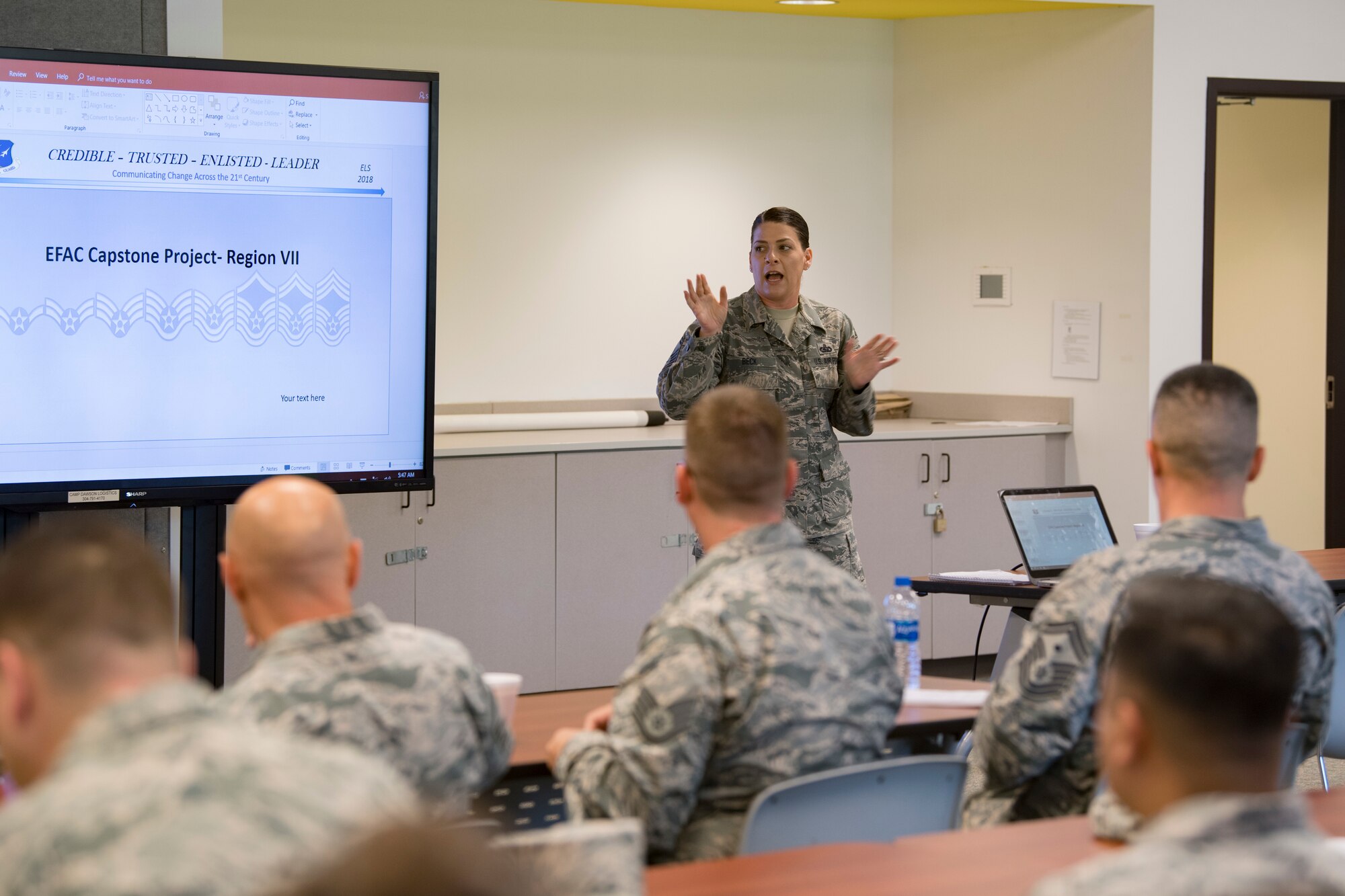 Airmen discuss a broad array of topics and common problems in the Air Force as they prepare a capstone presentation to present to the Enlisted Field Advisory Council (EFAC) August 16, 2018 at the Enlisted Leadership Symposium (ELS), Camp Dawson, W.Va. More than 400 Airmen representing Air National Guard units from each state and territory attended the ELS, a three-day event focused on leadership and professional development. (U.S. Air National Guard Photo by Airman 1st Class Caleb Vance)