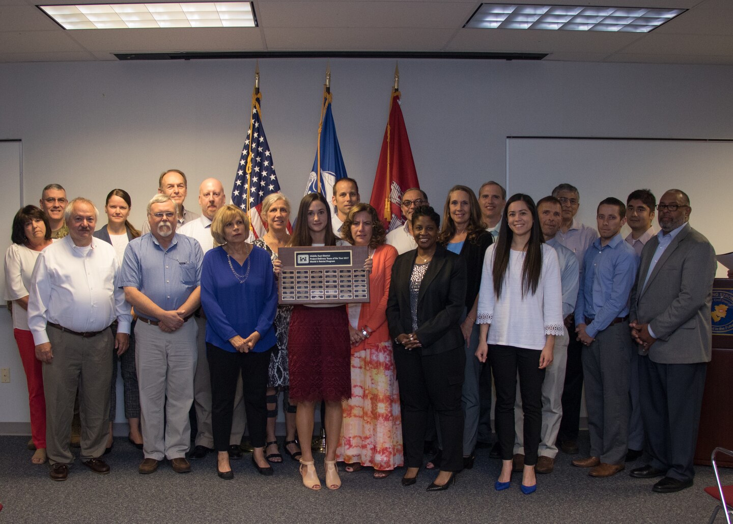 A team from the U.S. Army Corps of Engineers (USACE) Middle East District (MED) was recently named the “USACE Project Delivery Team (PDT) Of The Year for Merit” for their work in planning the execution of almost 1 billion dollars in foreign military sales construction for the nation of Qatar. 
The project, known as Shield 5, is one of the largest ever undertaken by the District and will cover the construction of several missile defense sites along with numerous support facilities spread across a wide geographic area.