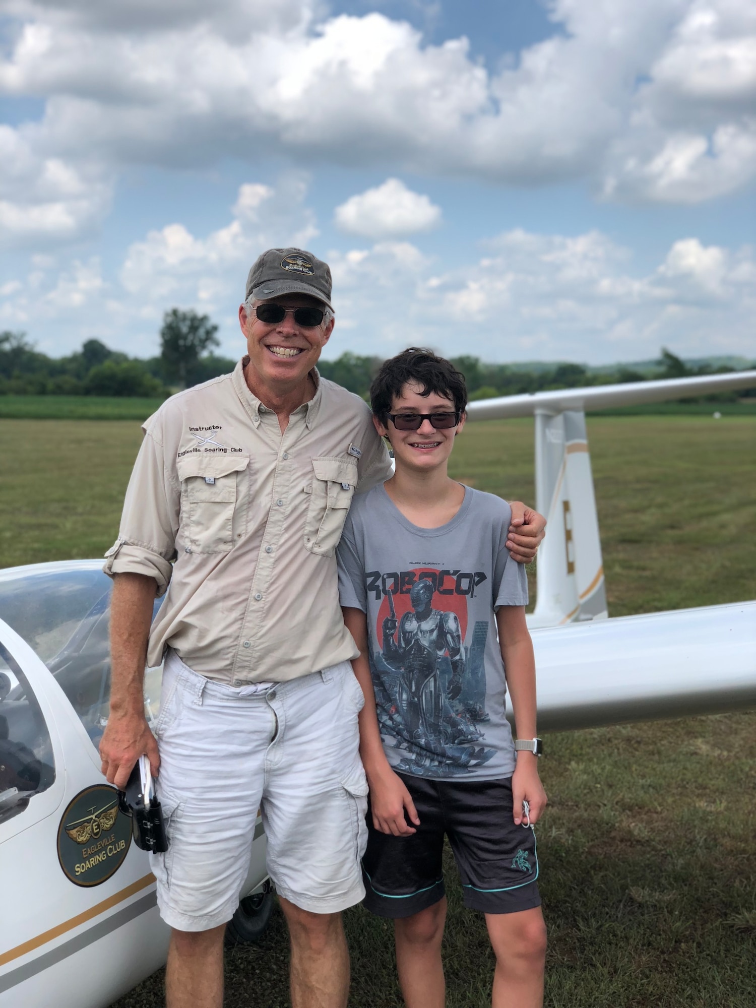 Middle school student Christian Davis, right, had the chance to fly recently with the Eagleville Soar Club after completing the Fly to Learn course, which is a 10-lesson curriculum using virtual airplanes to simulate flight. Pictured with Davis is his instructor pilot Jere Matty. The Fly to Learn Aviation Program is sponsored by Arnold Air Force Science, Technology, Engineering and Mathematics Program. (Courtesy photo)