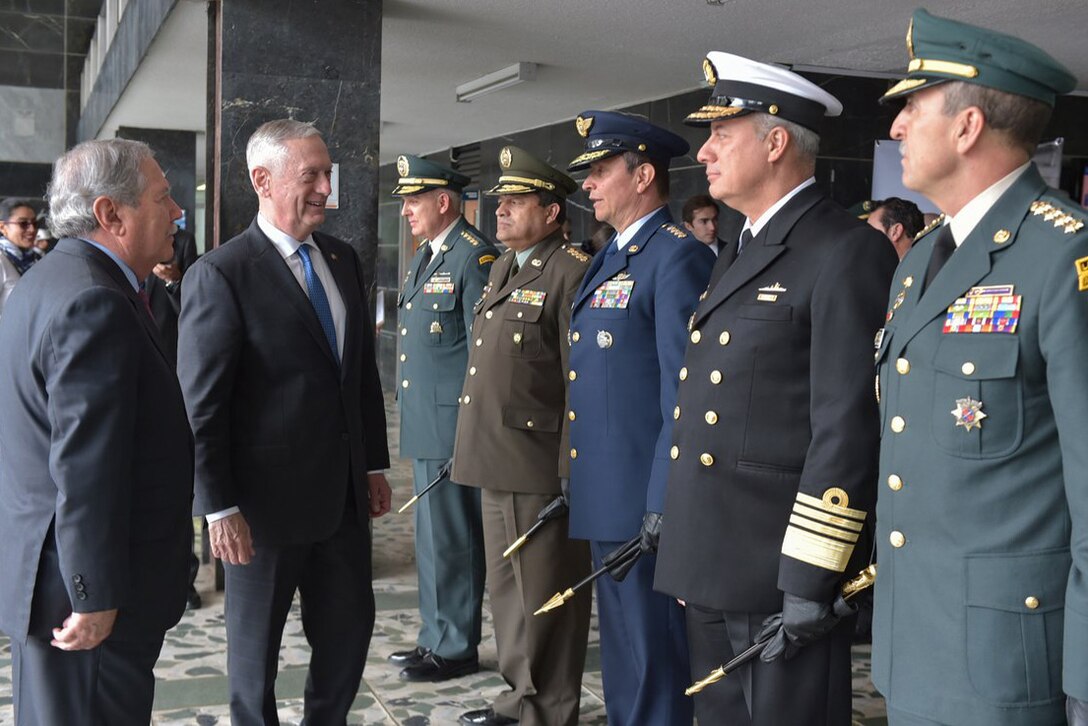 Defense Secretary James N. Mattis meets members of the Colombian military.