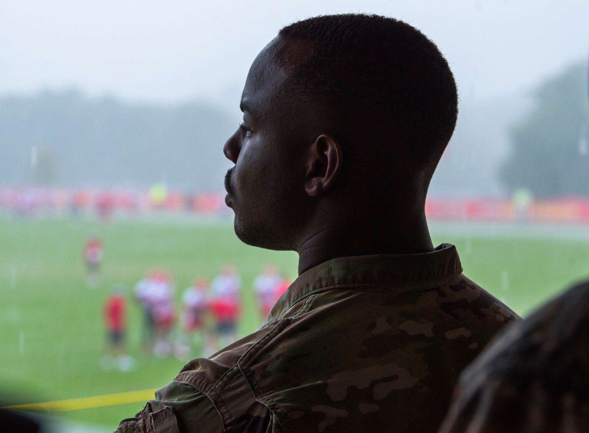 Service members from Missouri and Kansas attend military appreciation day at the Kansas City Chiefs training camp in St. Joseph, Mo., Aug. 14, 2018. The Chiefs invited military members to watch their final training camp practice as well as meet and greet the players.