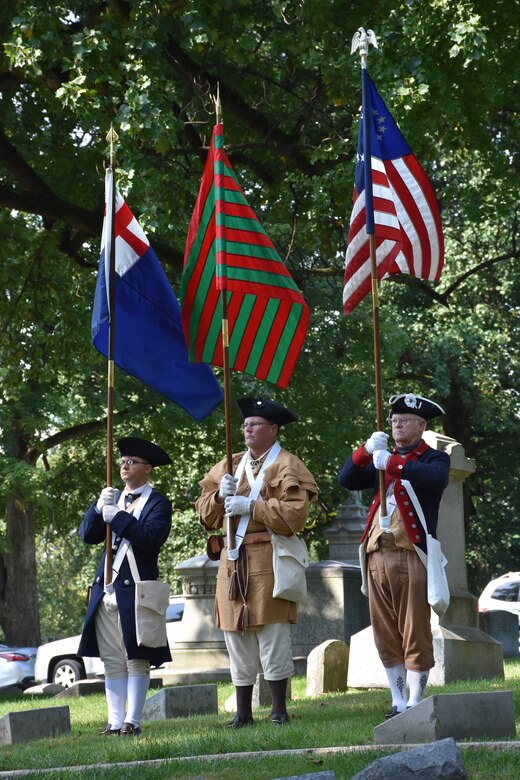 Wreath laying ceremony for President Benjamin Harrison at Crown Hill Cemetery, in Indianapolis, on Aug. 18, to commemorate the Hoosier President’s 185th birthday. (US Army photo by Catherine Carroll)