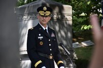 Wreath laying ceremony for President Benjamin Harrison at Crown Hill Cemetery, in Indianapolis, on Aug. 18, to commemorate the Hoosier President’s 185th birthday. (US Army photo by Catherine Carroll)