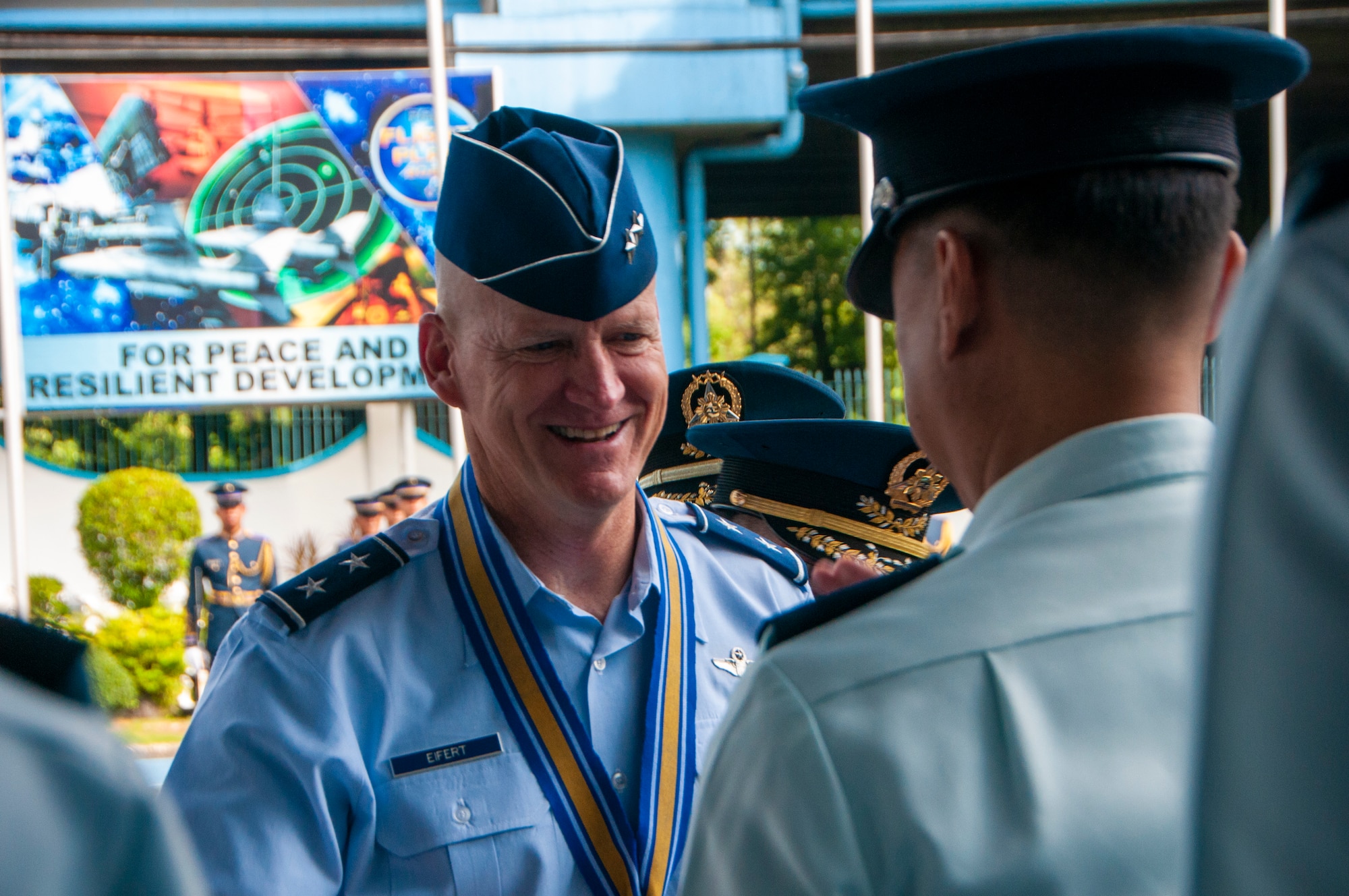 Maj. Gen. James O. Eifert, Air National Assistant to the Commander, Pacific Air Forces, is greeted by a Philippine Air Force officer