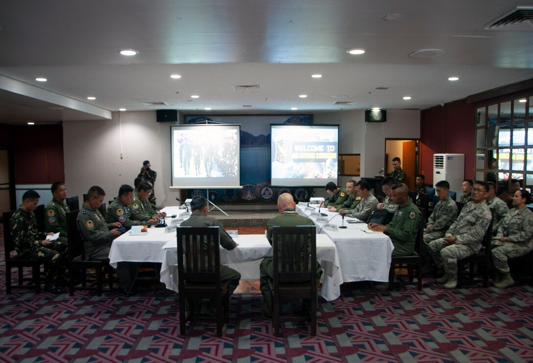 Senior officials from the Philippine Air Force and the a team comprised of U.S. Air National Guard airmen engage in an executive discussion session