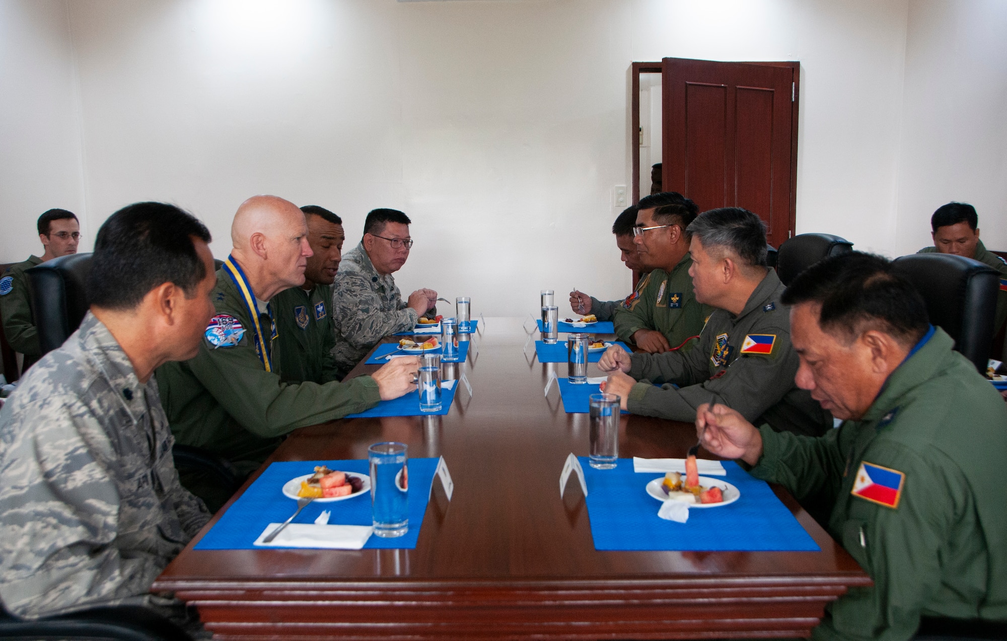 A contingent of U.S. Air Force officers engage in table top discussions on air defense with senior officials from the Philippine Air Force