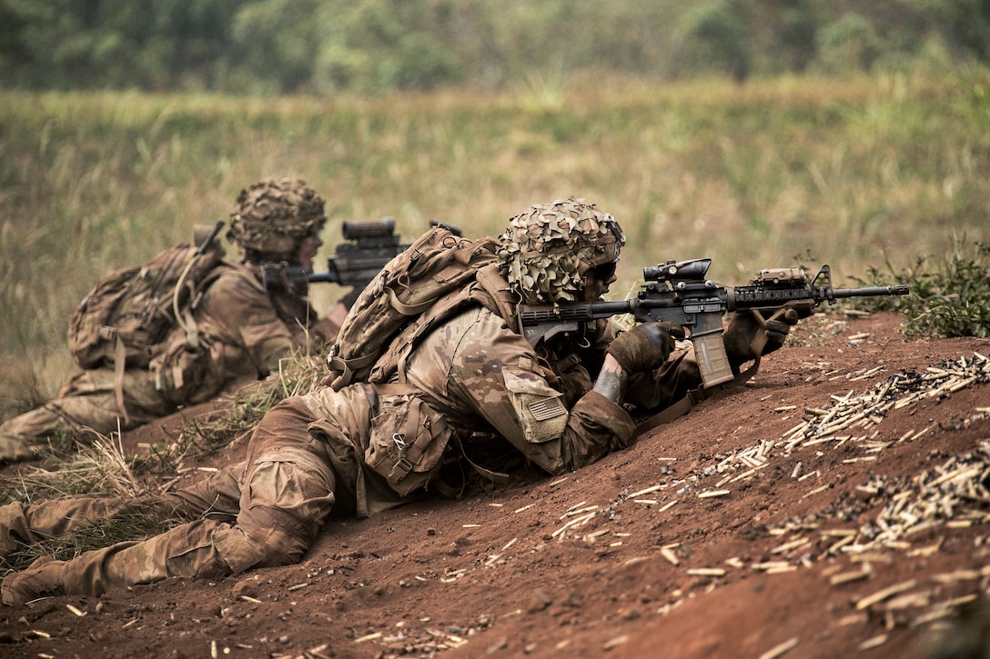 Soldiers provide fire support during a combined arms live-fire exercise.