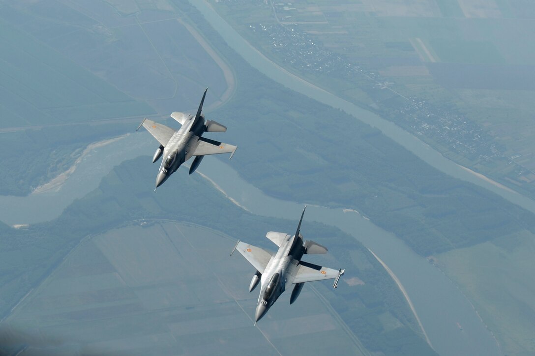 F-22s forward deployed to Camp Turzi, Romania, as part of the European Deterrence Initiative to train with the Romanian military and demonstrate U.S. commitment to regional security and stability.