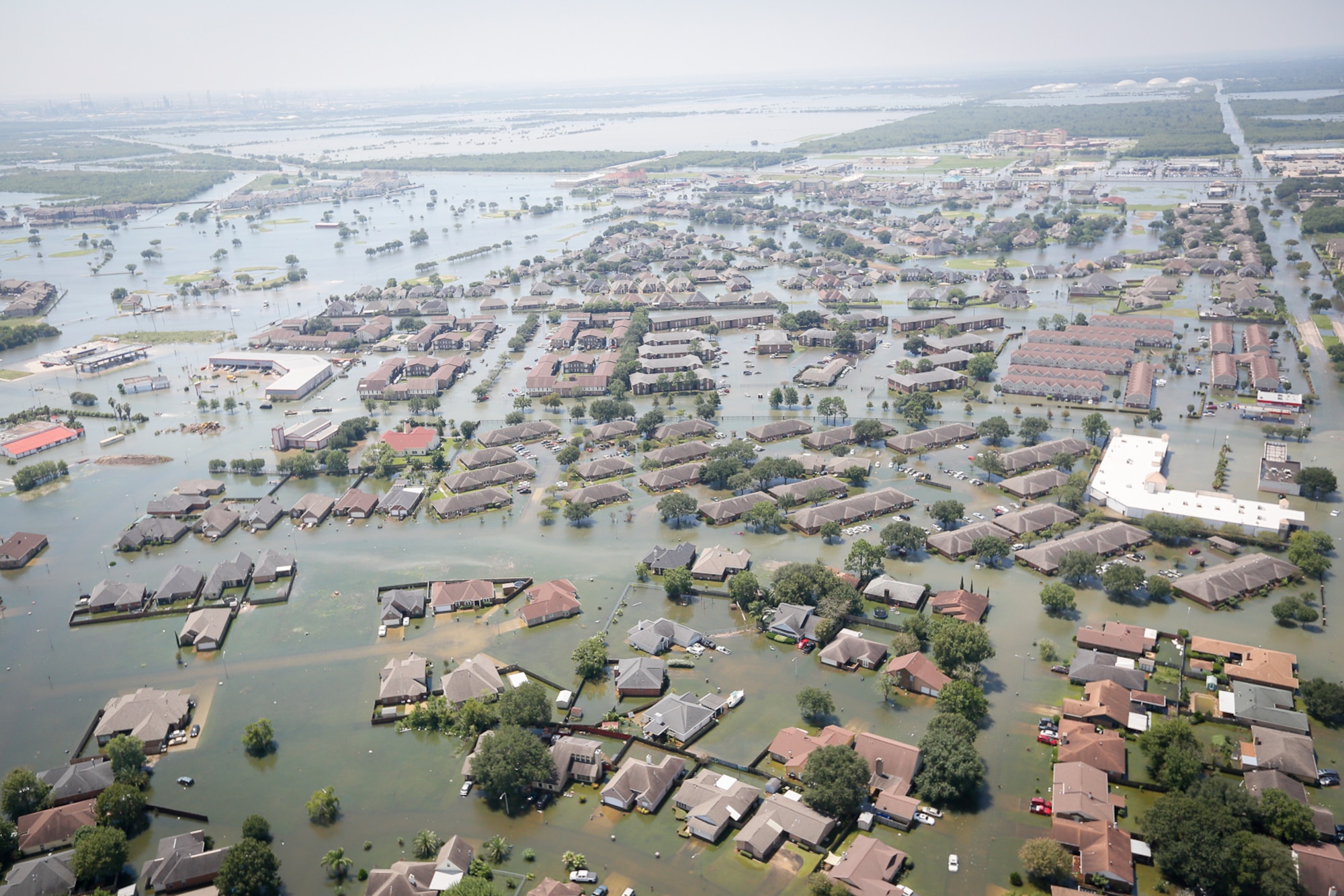 Flooding caused by Hurricane Harvey in Southeast Texas can be seen from the air, Aug. 31, 2017 (Air National Guard photo by Staff Sgt. Daniel J. Martinez)