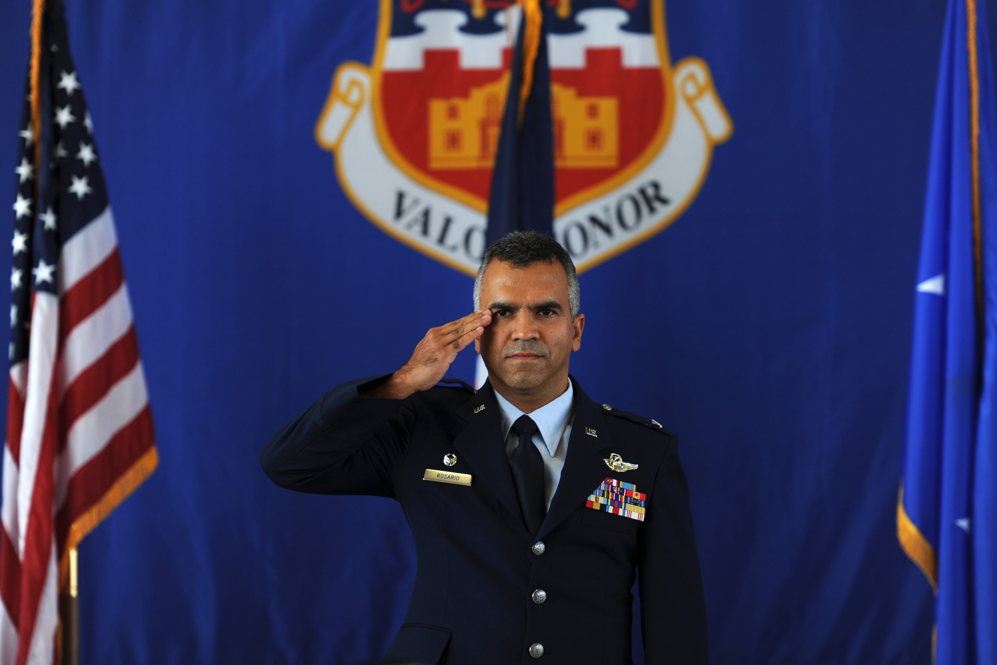 Col. Raul Rosario receives his first salute as commander of the 149th Fighter Wing.