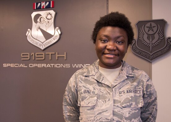 Senior Airman Tamekia Hunt, 919th Special Operations Force Support Squadron.