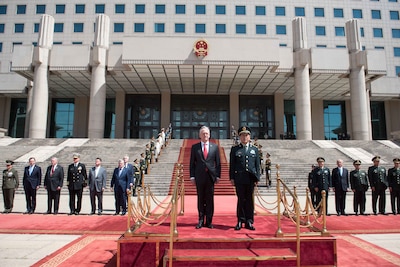 Defense Secretary James N. Mattis meets with China's Defense Minister Gen. Wei Fenghe at the People's Liberation Army's Bayi Building in Beijing.