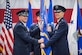 Gen. Timothy Ray accepts the Air Force Global Strike Command guidon from the Air Force Chief of Staff Gen. David L. Goldfein during a change of command ceremony at Barksdale Air Force Base, La., Aug. 21, 2018.